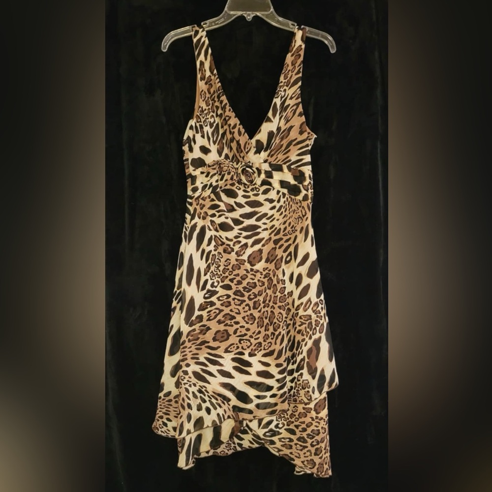 D.J. Summers Asymmetrical Brown and Tan Dress with Unique Design